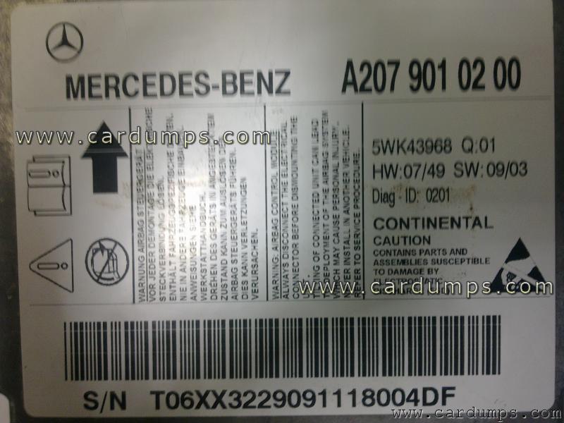 Mercedes A207 2010 airbag 95640 A207 901 02 00 Continental 5WK43968