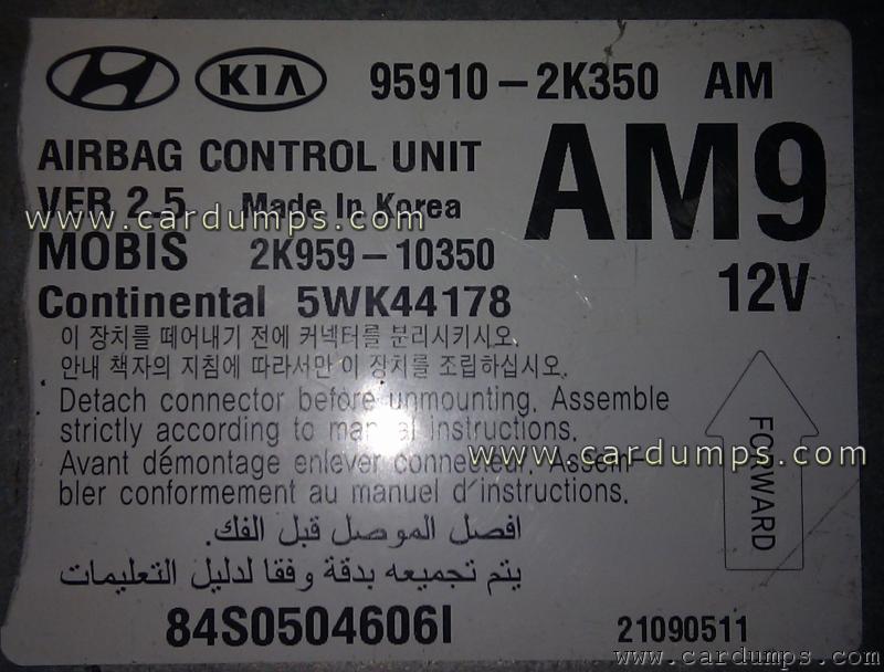 Kia Soul airbag 95640 95910-2K350 Mobis 2K959-10350 Continental 5WK44178