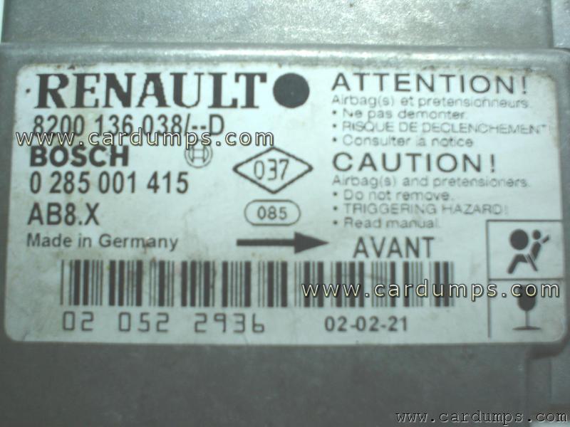 Renault Clio airbag 68HC912D60 8200 136 038 Bosch 0 285 001 415