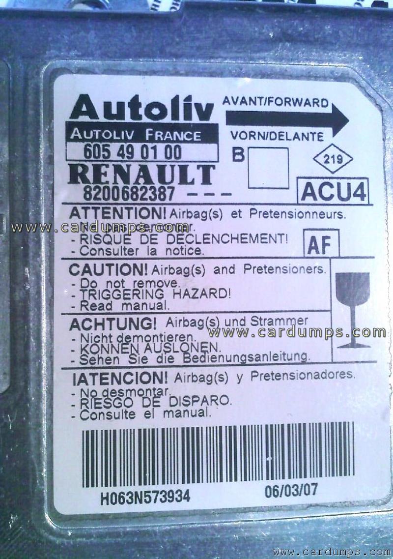 Renault Megane airbag 95160 8200 682 387 Autoliv  605 49 01 00