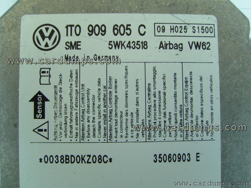 Volkswagen Touran airbag 68HC912D60 1T0 909 605 C Siemens 5WK43518