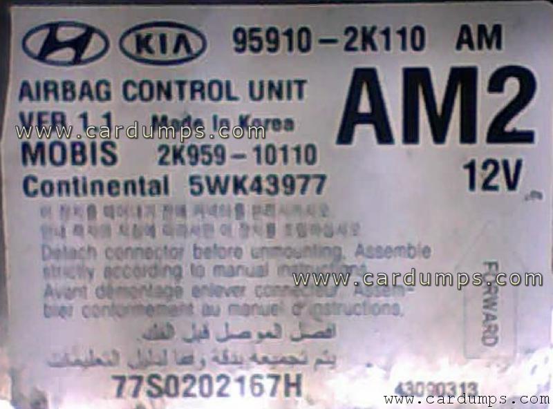 Kia Soul airbag 95640 95910-2K110 Mobis 2K959-10110 Continental 5WK43977