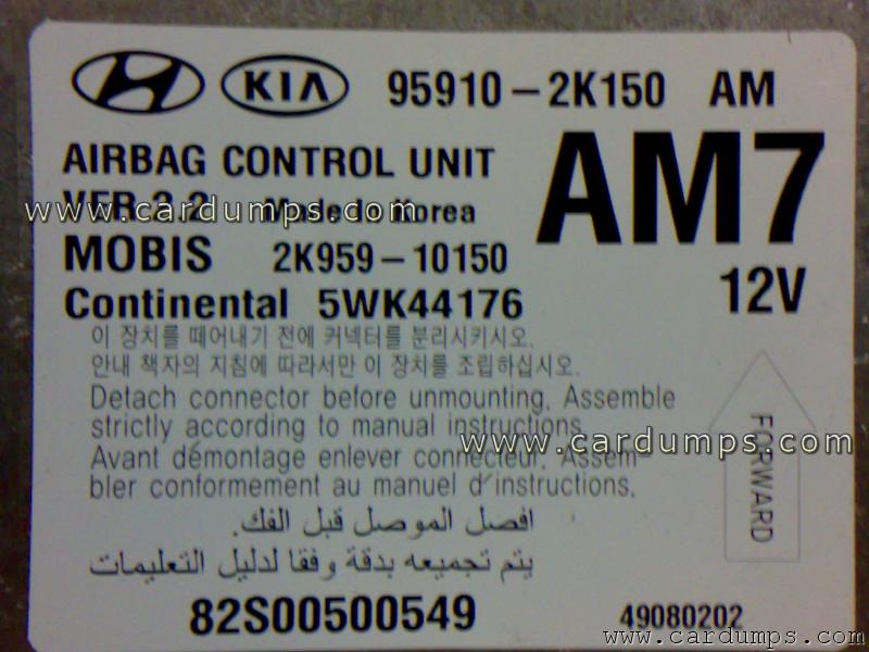 Kia Soul airbag 95640 95910-2K150 Mobis 2K959-10150 Continental 5WK44176