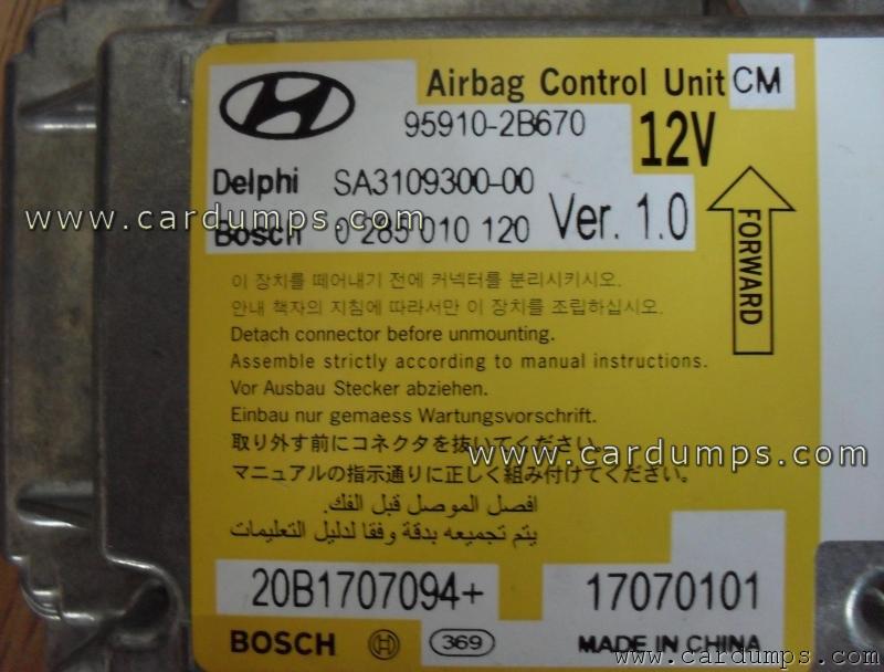 Hyundai Santa FE airbag 95320 95910-2B670 Delphi SA3109300-00 Bosch 0 285 010 120