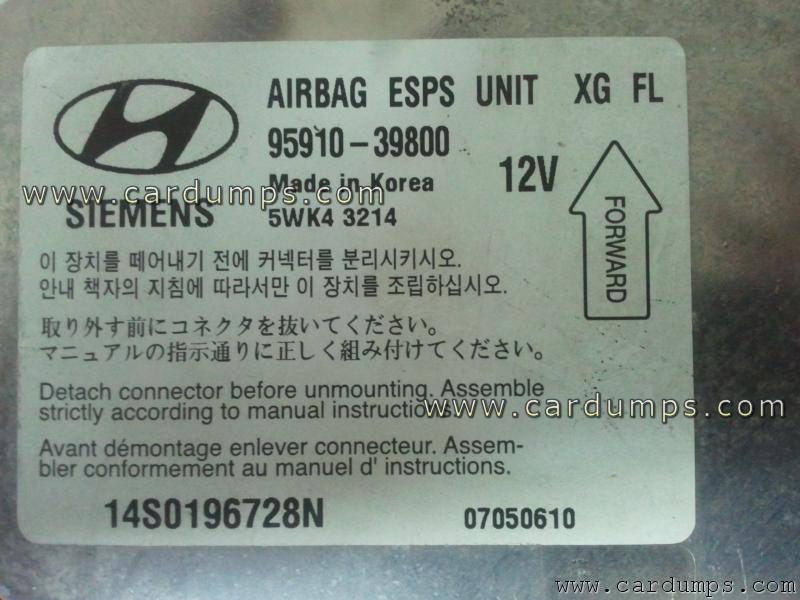 Hyundai XG airbag 95080 95910-39800 Siemens 5WK43214