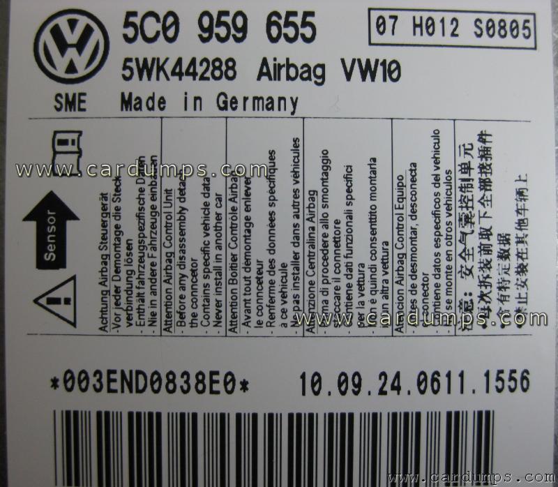 Volkswagen Jetta airbag 95640 5CO 959 655 Siemens 5WK44288 VW10