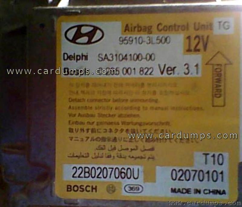 Hyundai Grandeur airbag 95320 95910-3L500 Delphi SA3104100 Bosch 0 285 001 822
