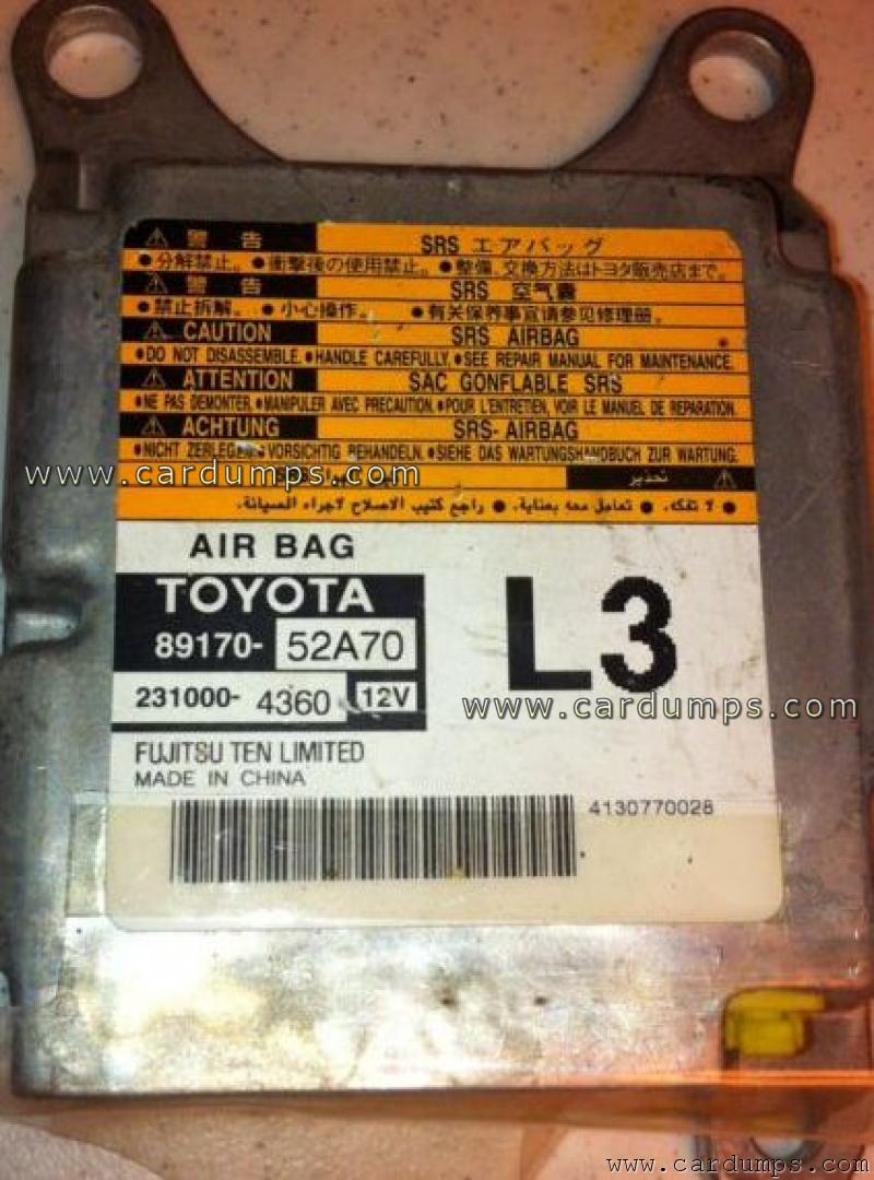 Toyota Yaris airbag 93c66 89170-52A70 Fujitsu Ten 231000-4360