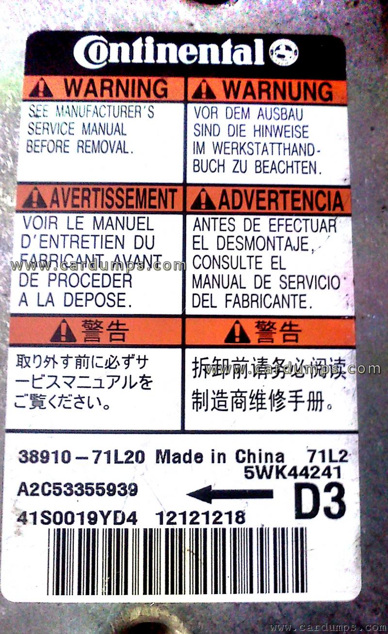 Suzuki Swift 2011 airbag 95640 38910-71L20 Continental 5WK44241