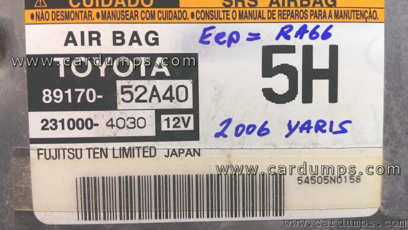 Toyota Yaris airbag 93c66 89170-52A40 Fujitsu Ten 231000-4030