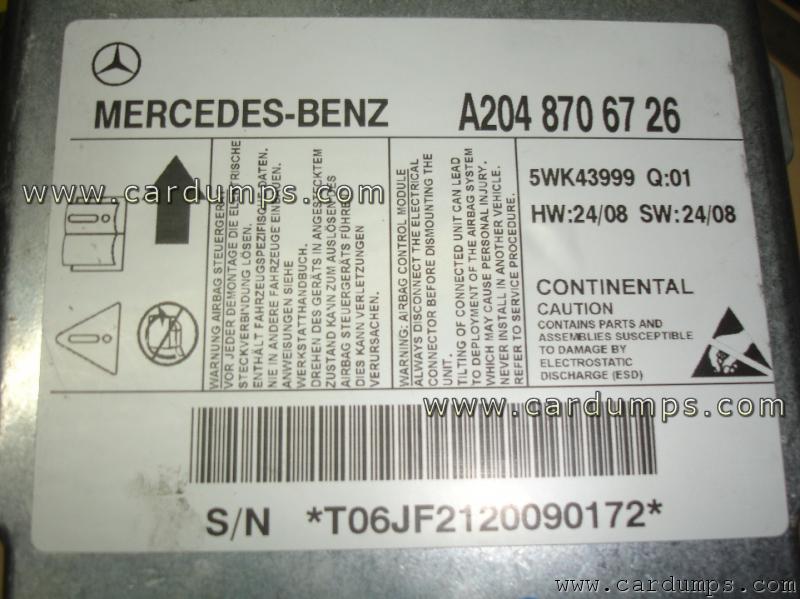 Mercedes W204 2010 airbag 95640 A204 870 67 26 Continental 5WK43999